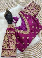 Pure Raw Silk Magenta Wedding Wear Embroidery Work Readymade Blouse